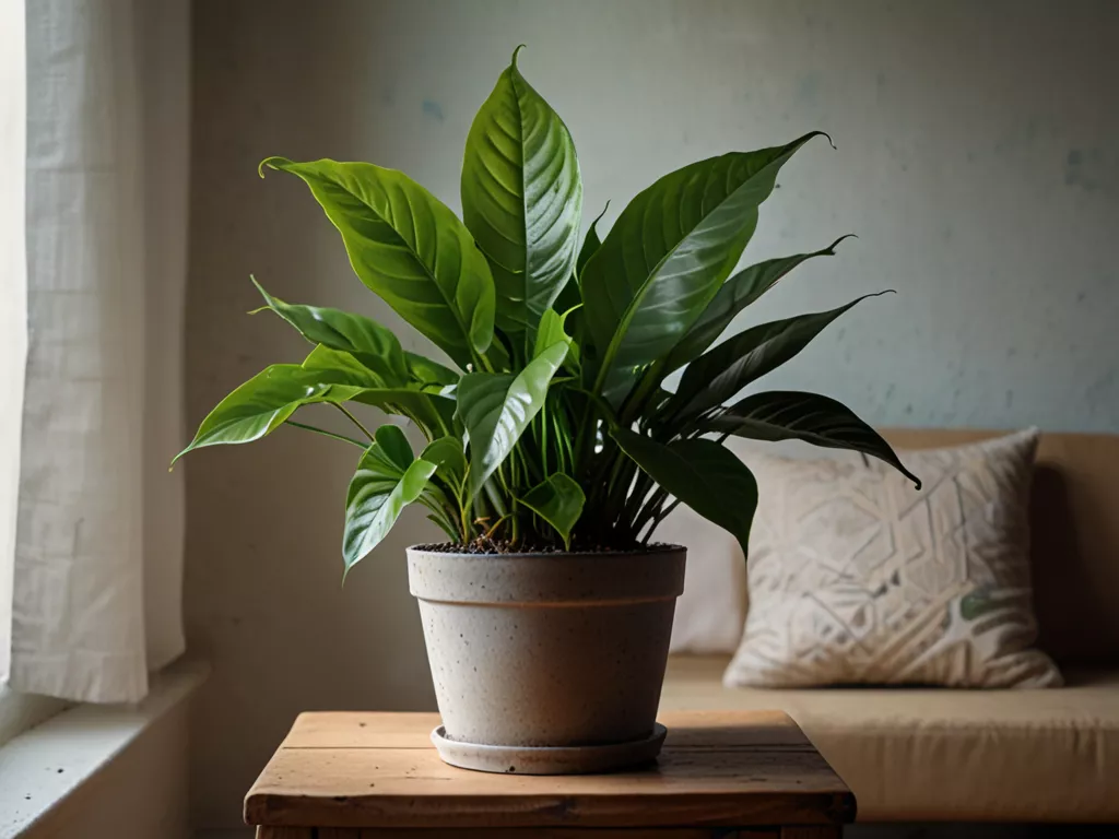 Healthy green house plant with vibrant leaves in natural light